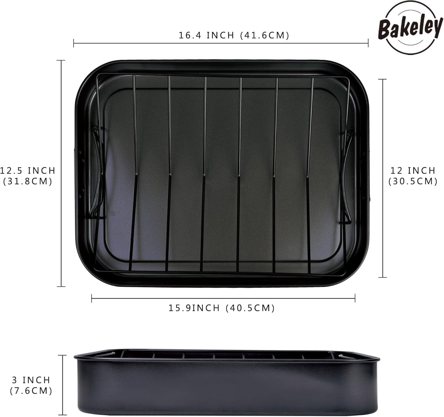 Roasting Pan, Nonstick Roaster Pan with Rack, Turkey Roasting Pan with V Rack, 17 Inch x 13 Inch, Black BST326H