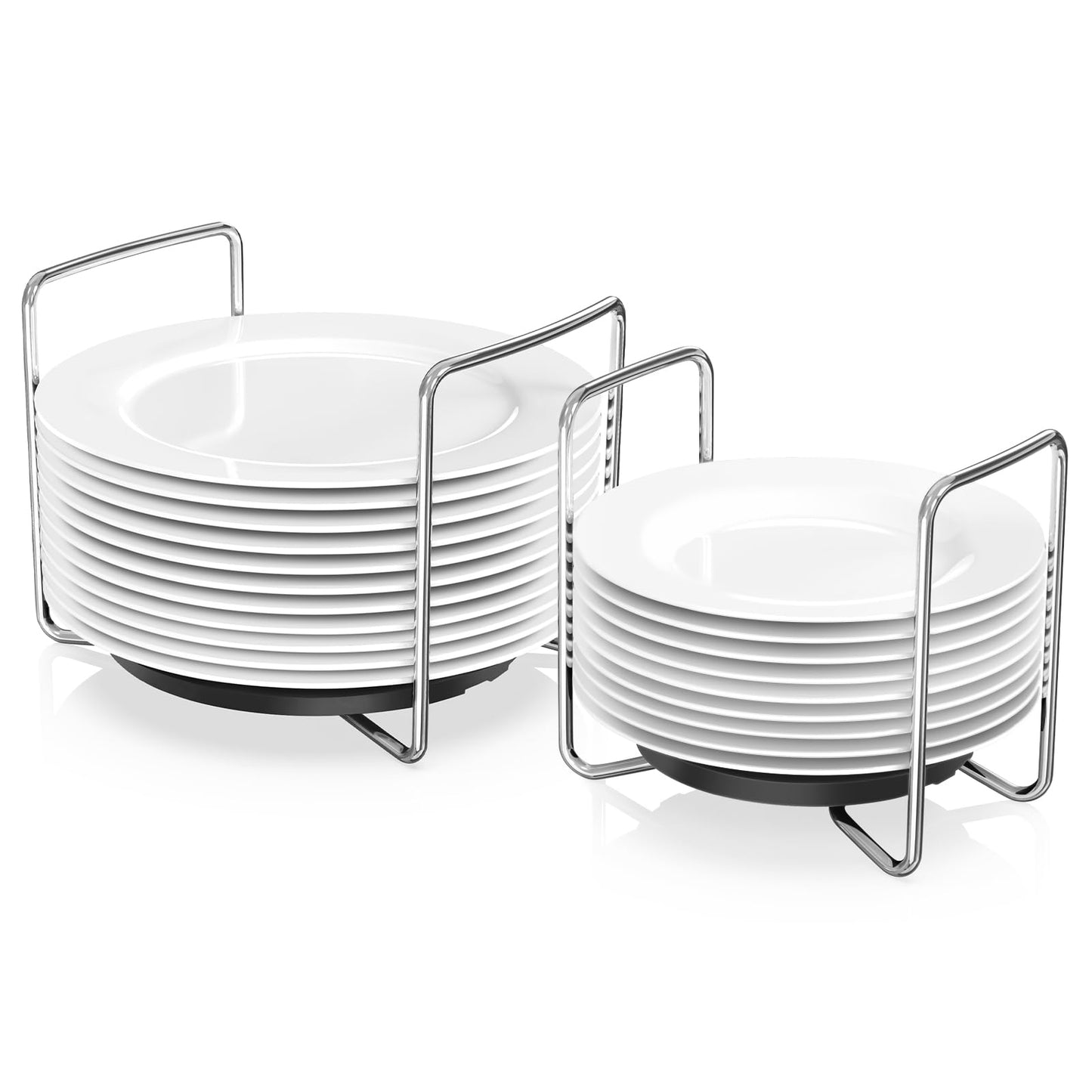 Plate Organizer for Kitchen Counter Bamboo Dish Racks for Cabinet Plate Holder for Kitchen Drawer Storage 2 Pack Adjustable for 6.75" to 8.5" Stainless Steel 304 Portable Handle BST220