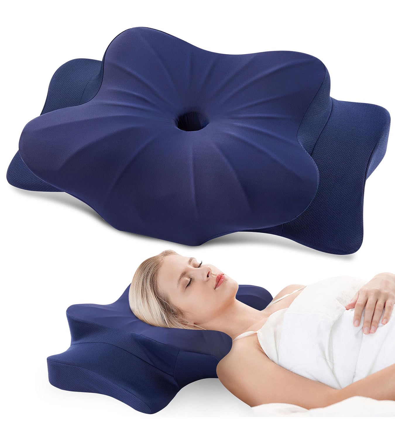 DONAMA Cervical Pillow for Neck and Shoulder,Contour Memory Foam Pillow,Ergonomic Neck Support Pillow for Side Back Stomach Sleepers with Pillowcase-Standard Size BST220