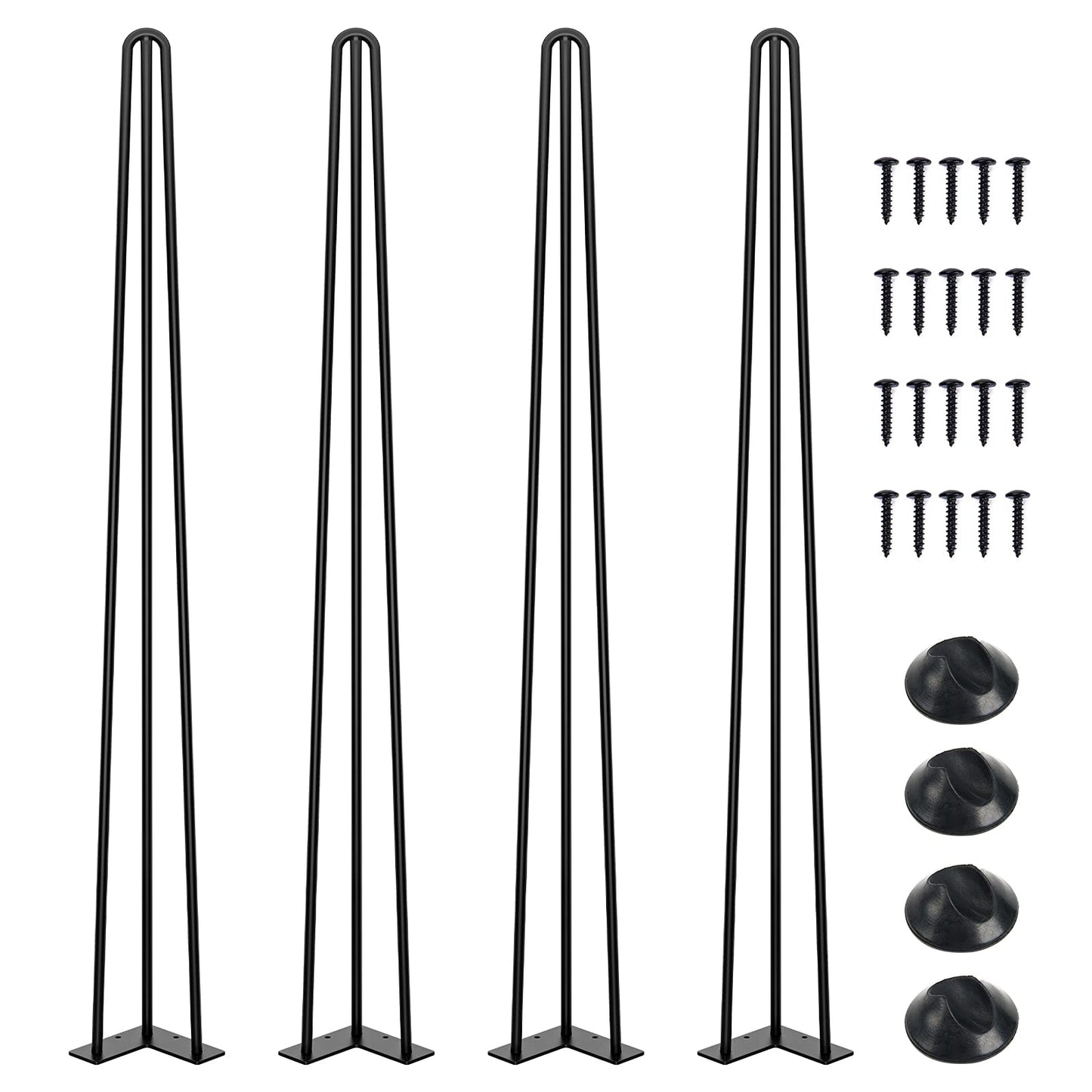 SMARTSTANDARD 16 Inch Hairpin Table Legs, 3 Steel Rods 1/2 Inch Pipe Diameter, 800lbs Load Capacity, Mid-Century Style for Coffee Table, Side Table, Night Stand (Black, 4PCS) BST220