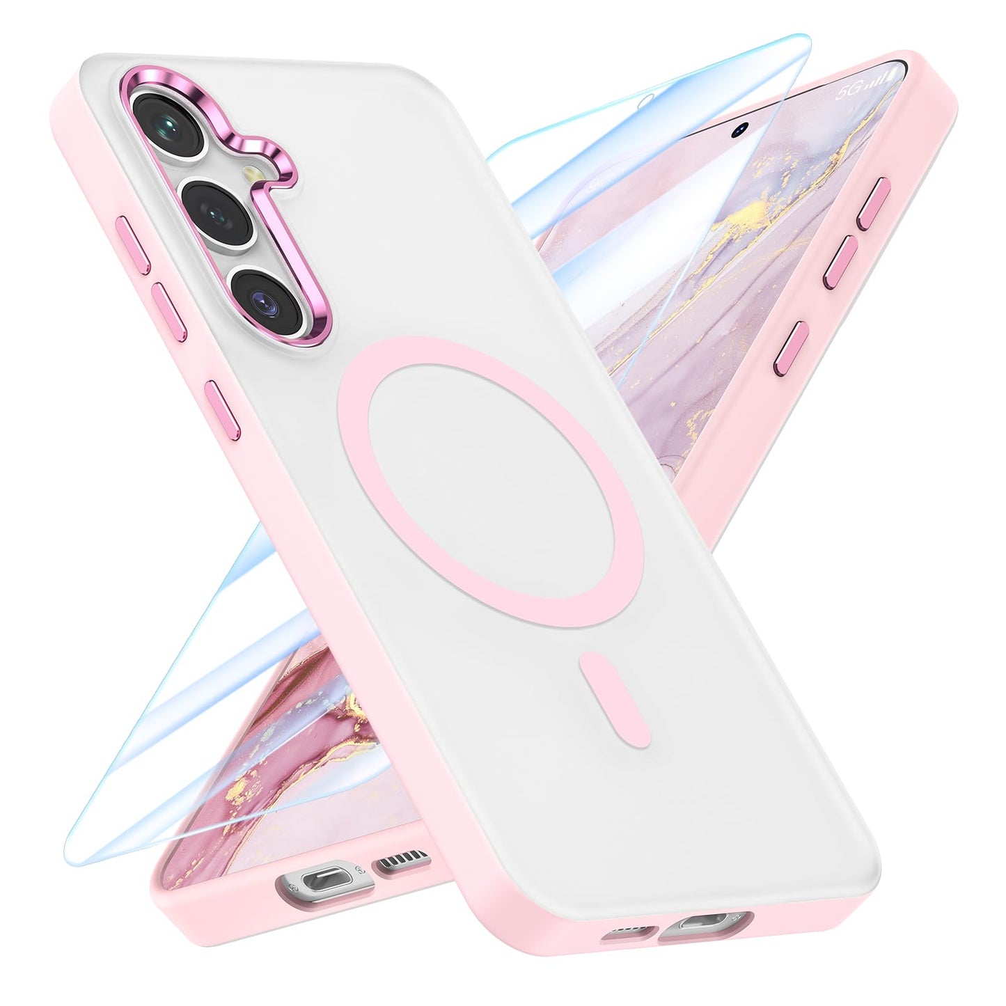 MATEPROX Magnetic Design for Samsung Galaxy S24 Plus Case, Stylish Slim an-ti Yellow Translucent Matte Shockproof Protective Cover for S 24+ 6.7'' 2024-Titanium Gray WN420