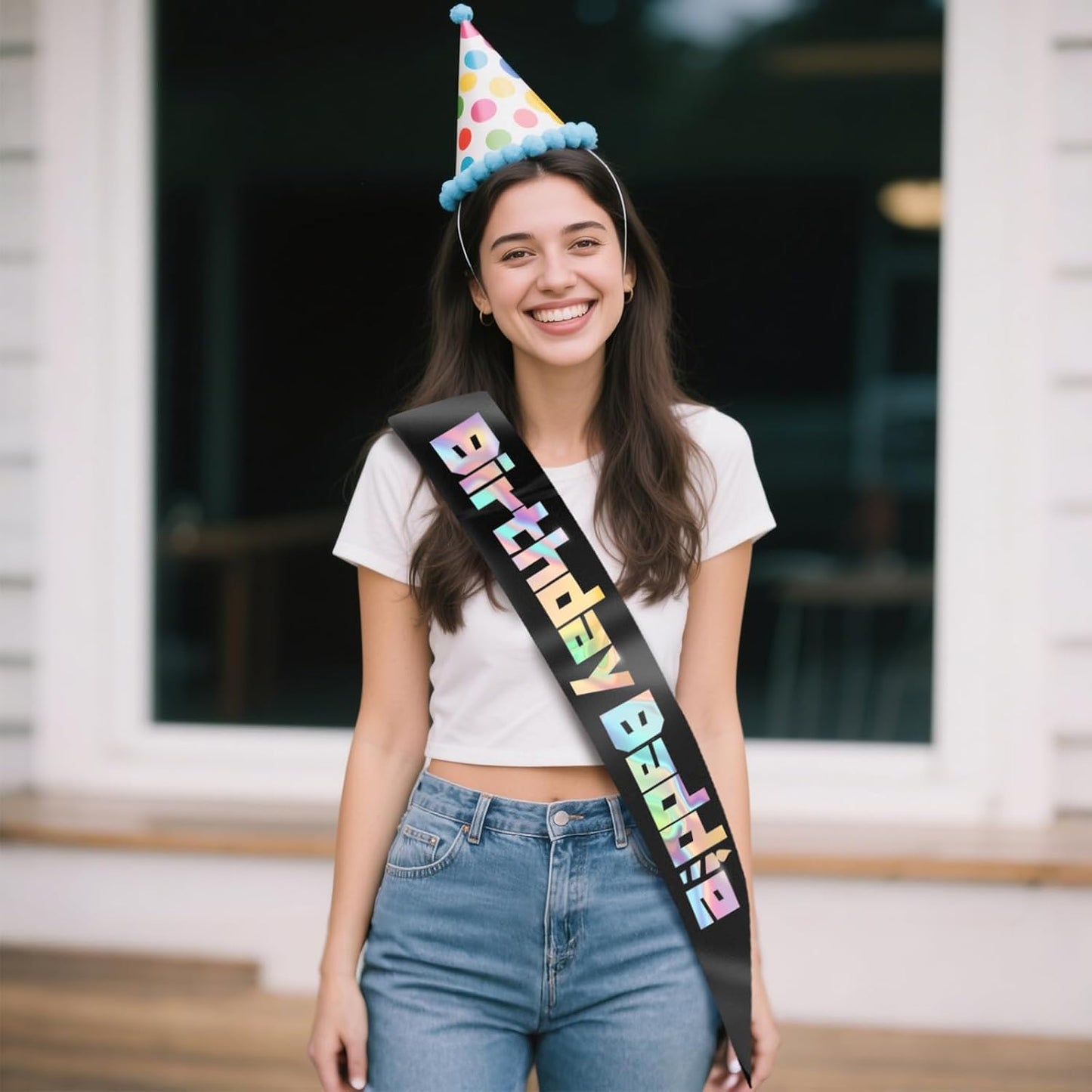 Generic Birthday Baddie Sash, Funny Black + Iridescent Foil Letters, 1 Pcs, Multi-Item Party Favor Packs, For Women, Birthday Party Decorations, Supplies, Favors BST202