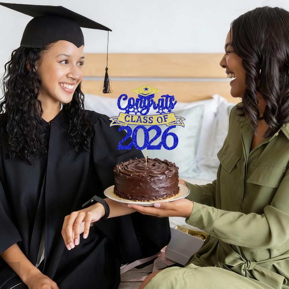 Congratulations Cake Topper,Congratulations 2026 Graduation | Cake Topper,Graduation, Wedding, Retirement, Birthday, Anniversary, Celebration Party Decorations Supplies (Black Gold) BST202