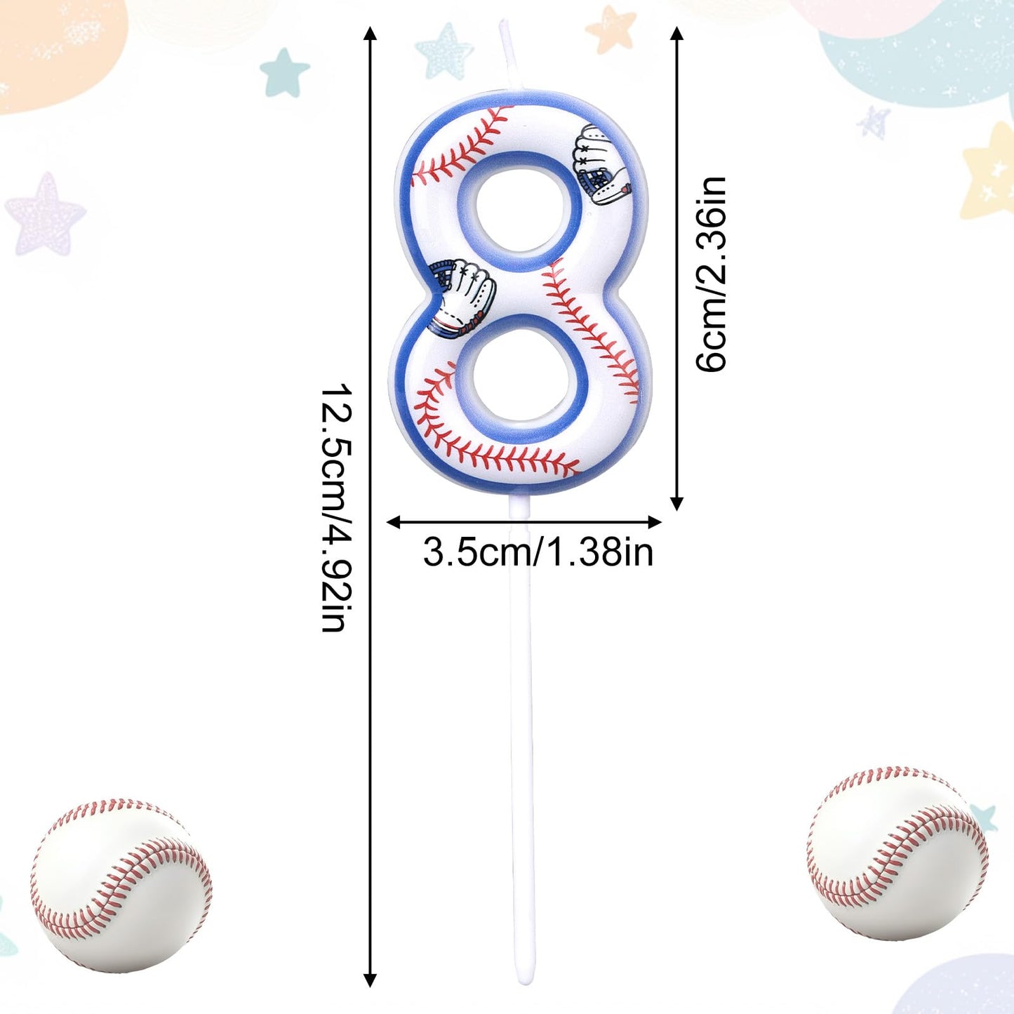 Baseball Birthday Candles, Baseball Themed Cake Topper for Boys Girls Number Candle for Sport Party Decorations & Supplies (Number 6) BST220