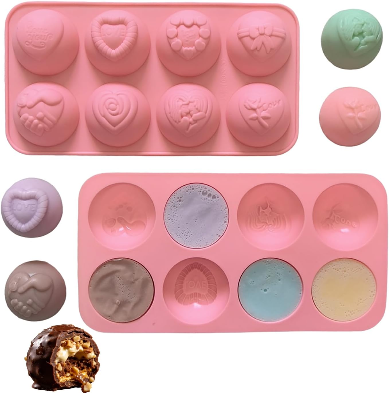 2 Pack Love Heart Silicone Chocolate Bomb Mold DIY Non-stick Silicone Handmade Mold for Valentine Chocolates, Cake, Hard Candy, Baking, Gummy, Ice Cube Trays cake BST202