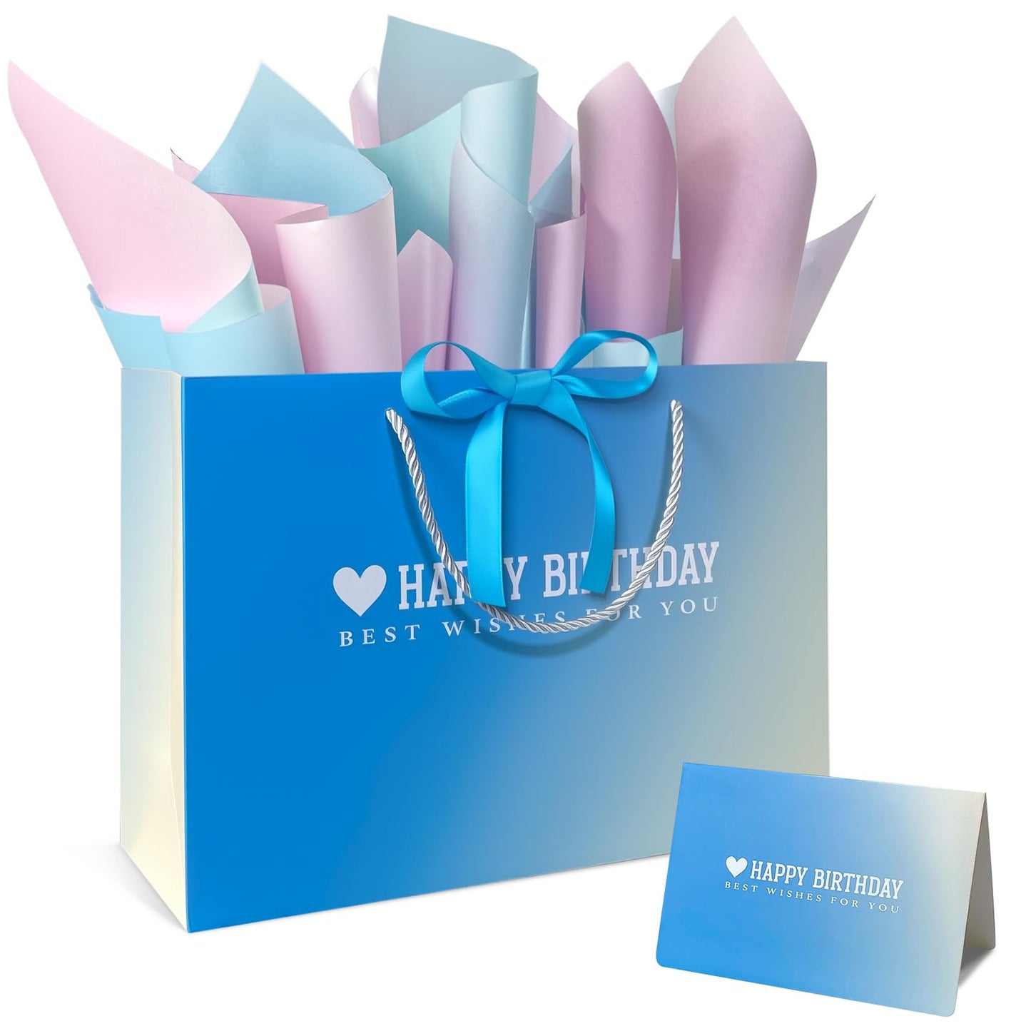 Kecorax Birthday Gift Bag for Women, 14" Large Birthday Bags Set for Girls with Tissue Paper, Card and Ribbons, Suitable for Birthday-themed Parties BST220
