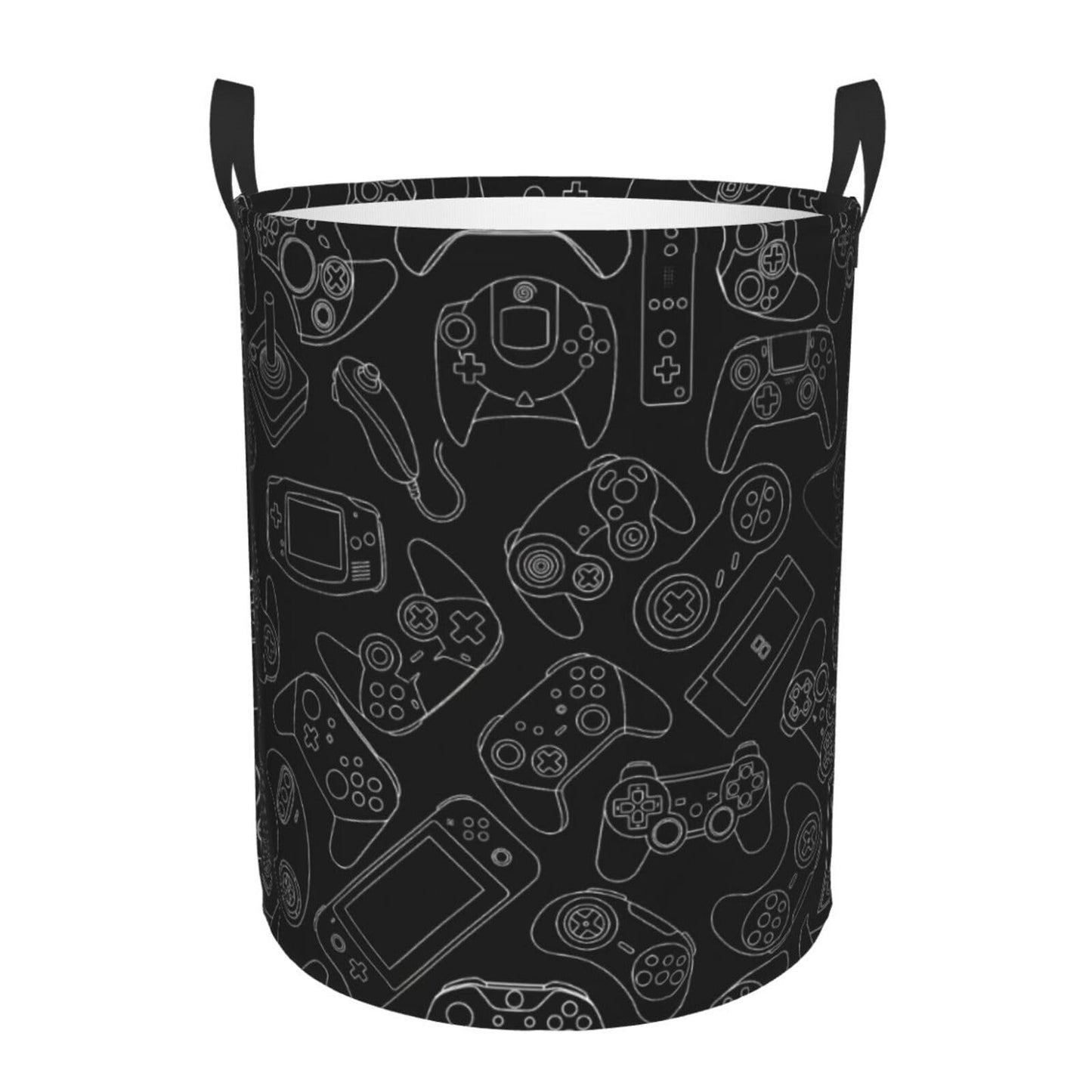 38L Round Laundry Hamper Video Game Controller Background Storage Basket Waterproof Coating Gaming Gadgets Organizer Bin For Nursery Clothes Toys BST202