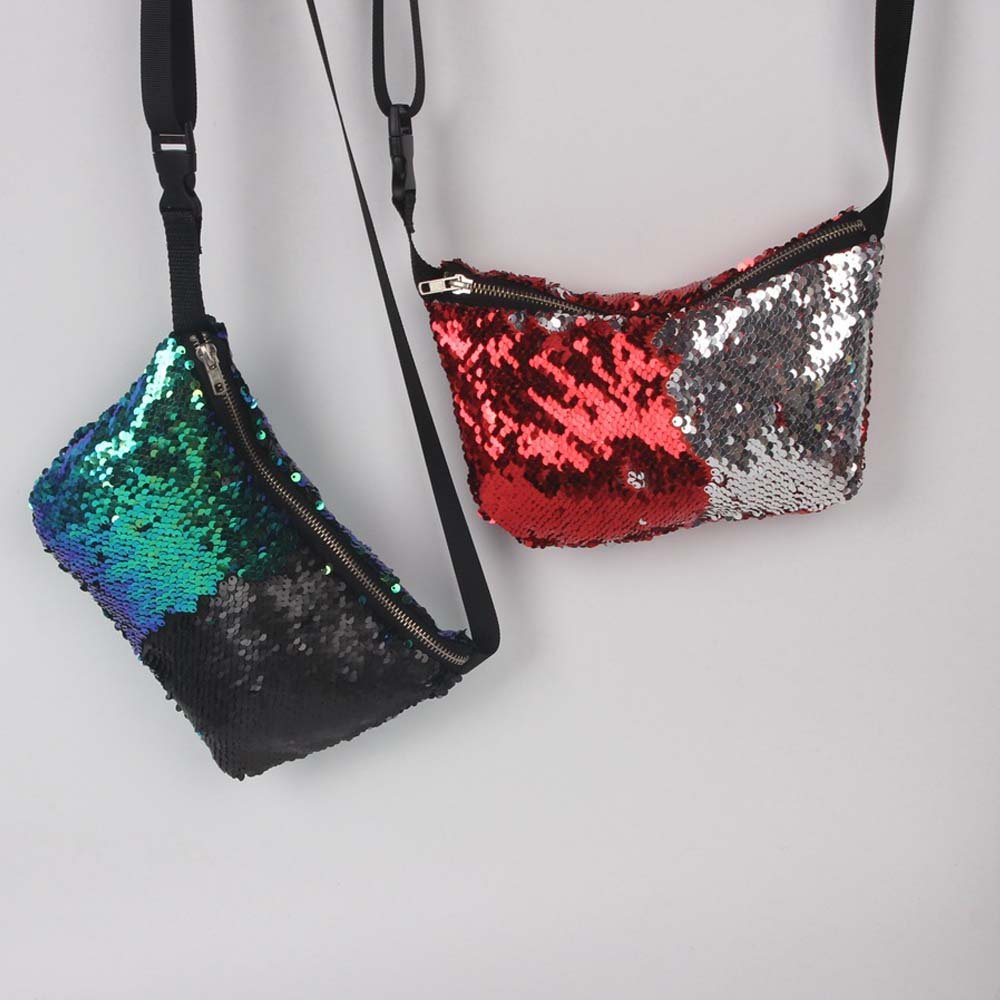 YEKEYI Reversible Mermaid Sparkling Sequins Glitter Belt Waist Bag Handbag Wallet Purse Case Cosmetic Makeup Bag Waist BST220