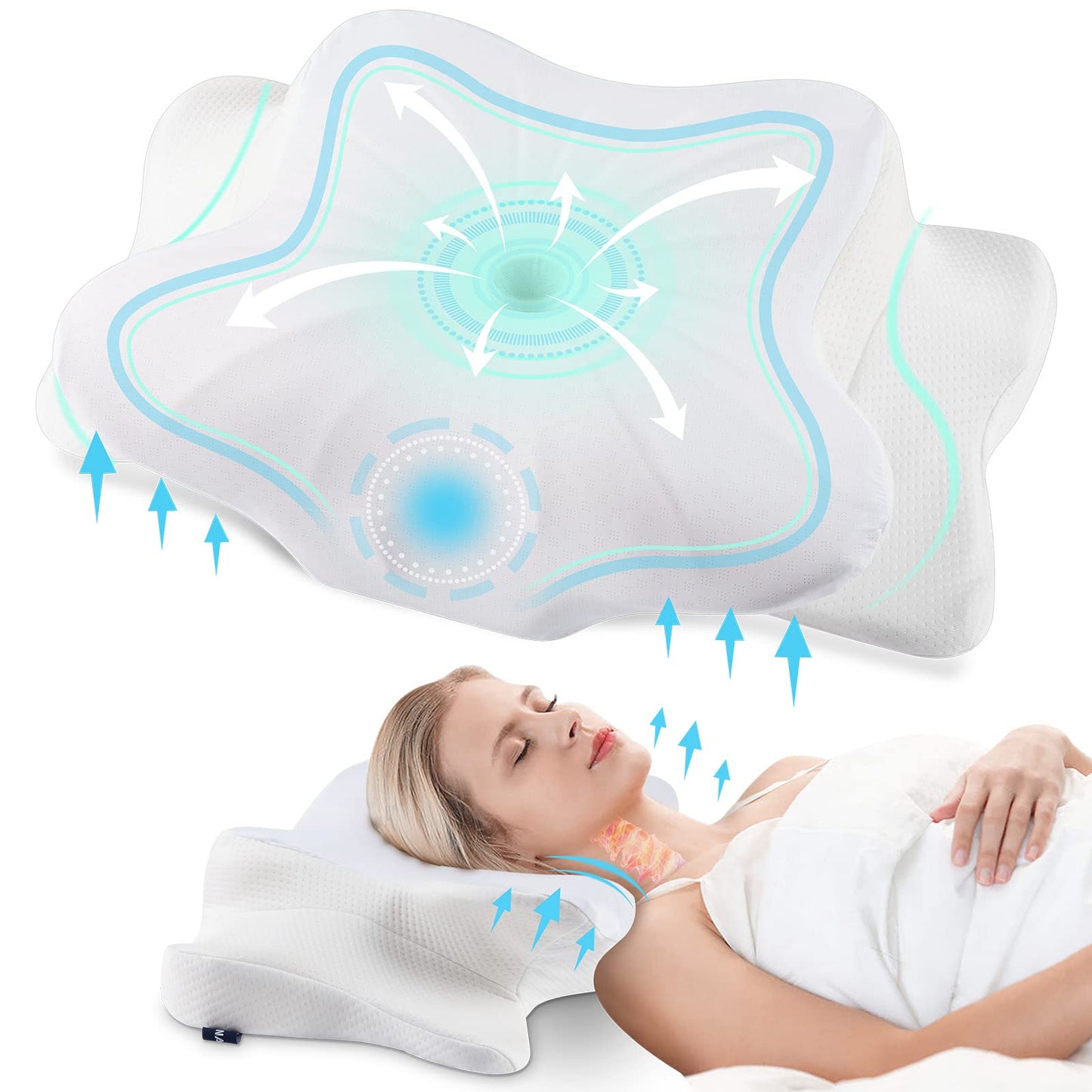 DONAMA Cervical Pillow for Neck and Shoulder,Contour Memory Foam Pillow,Ergonomic Neck Support Pillow for Side Back Stomach Sleepers with Pillowcase-Standard Size BST220