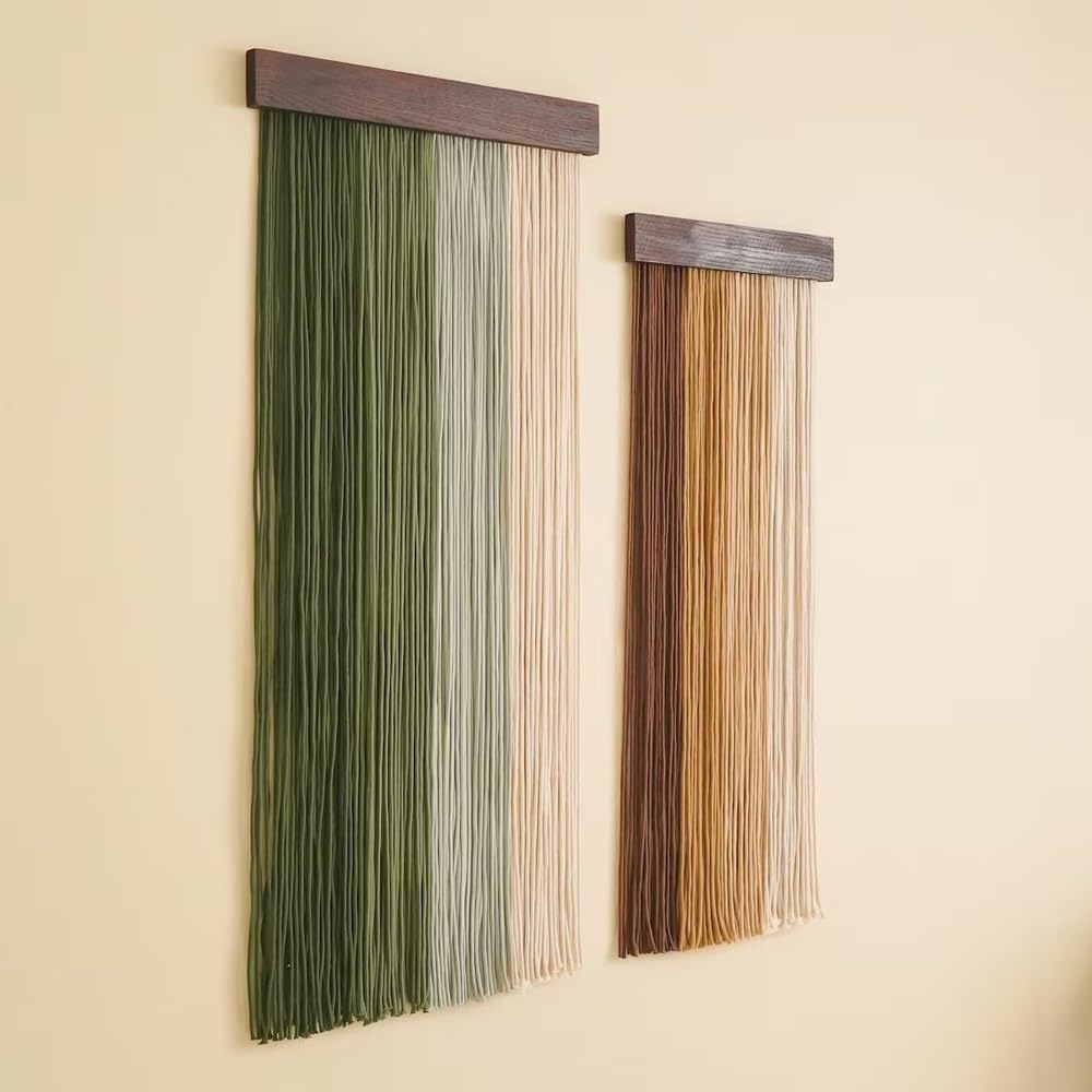 Jditngp Nordic Home Wall Decor Hand Woven Bohemian Wooden Board Tassel Wall Hanging Wall Decoration Tapestry Gradient Brown Living Room Bedroom Entrance Hall Kitchen Corridor Wall Art 31.5''Lx12''W BST326H