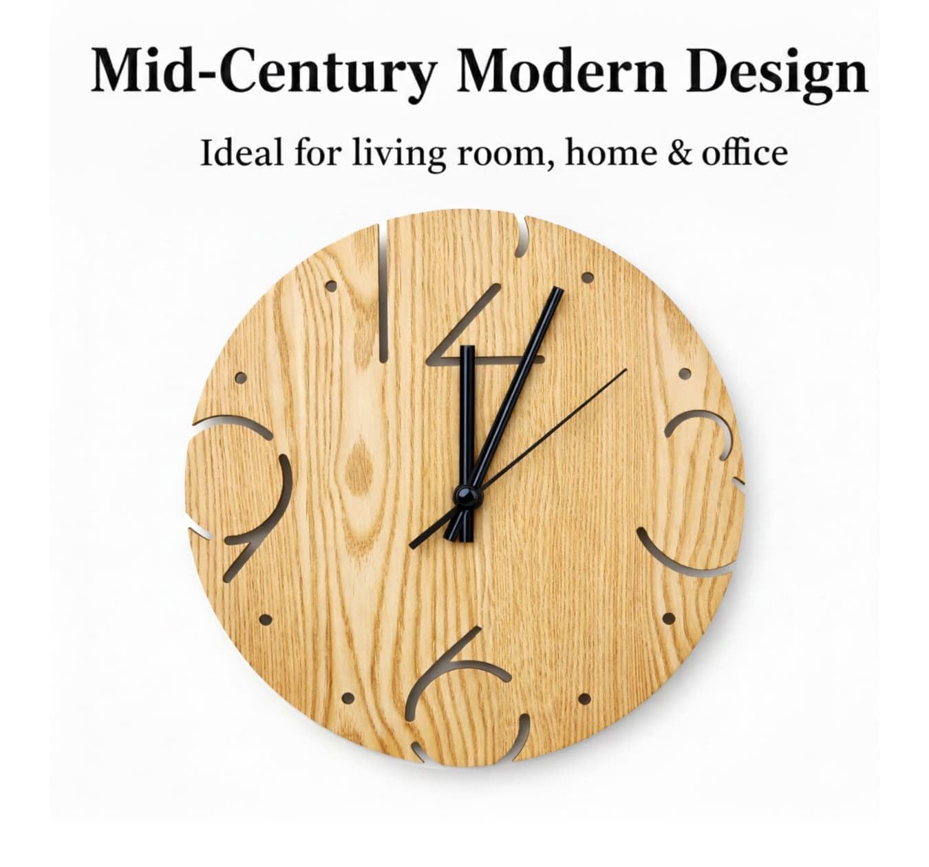 Modern Wall Clock 12", Silent Non-Ticking, Lightweight Wood-Look Design N29