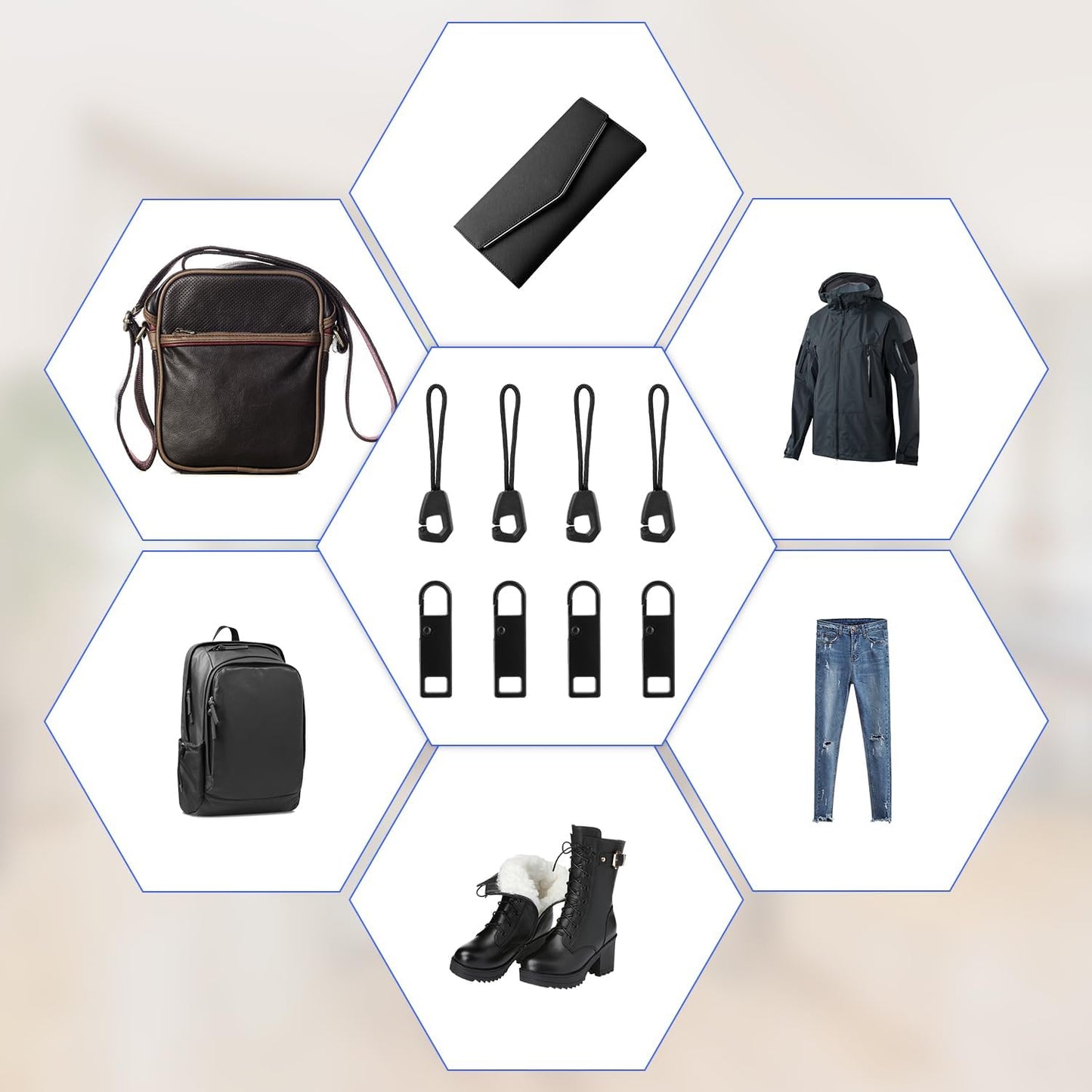 8pcs Zipper Pull, Detachable Zipper Tab Replacement Repair Kit Zippers Extension Handle Pull Cord Mend Fixer for Luggage Backpack Jackets Pants Coat Shoes Tents BST326L