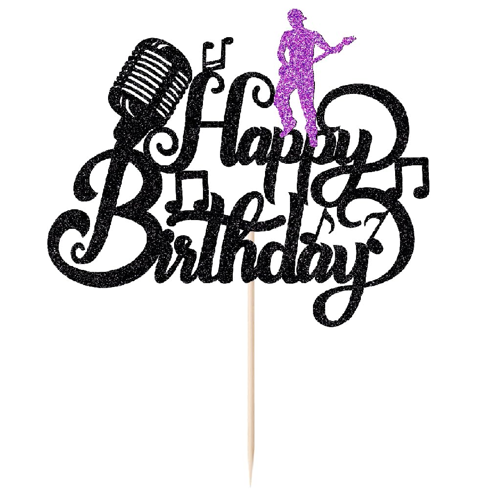 Music Happy Birthday Cake Topper，Roll Music Cake Decor Hip Hop Dancing Ball Cake Decorations，Guitar Note Birthday Party Supplies BST220