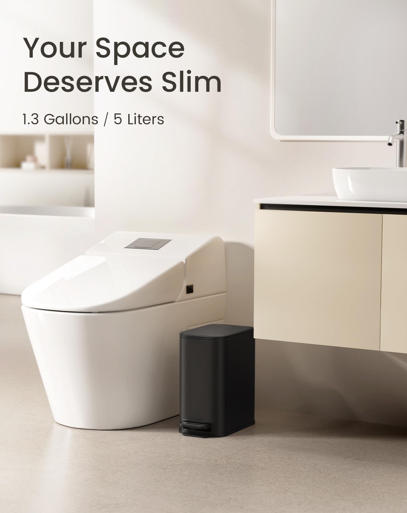 Cesun Small Bathroom Trash Can with Lid Soft Close, Step Pedal, 5 Liter / 1.3 Gallon Stainless Steel Garbage Can with Removable Inner Bucket, Waste Basket for Bathroom, Bedroom (White) DD1210