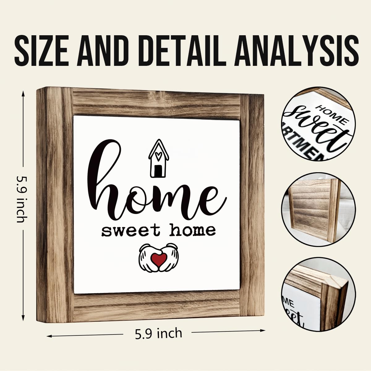 Homes Decor Signs, Decorative Wooden Box Sign, Farmhouse Decors for Living Room, Bedroom, Kitchen, New Home Decor, Shelf Counter Decoration, Home Sweet Home Sign, 5.9×5.9 inches BST220