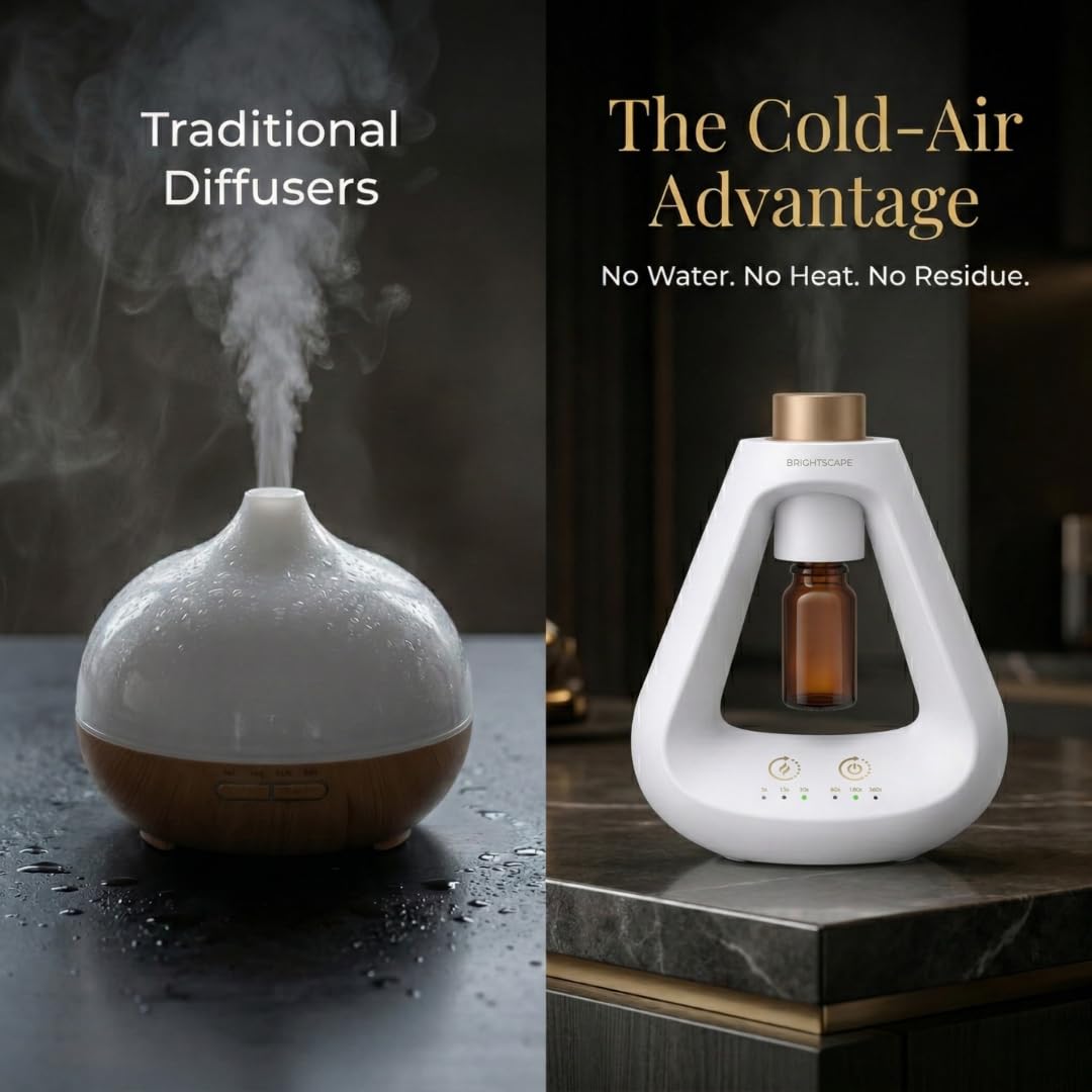 Apex Waterless Essential Oil Diffuser - Cold Air Nebulizing Aromatherapy Diffuser for Home & Office | No Water, No Heat, No Residue | 9 Precision Scent Settings | Pristine White BST220