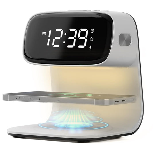 Digital Alarm Clock with Wireless Fast Charging Station 15W Touch Smart Lamp for Bedside,3 Colors Nightlight Adjustment Night Lamp for Living Room,Bedside,Heavy Sleepers (Woodgrain+Cable&Adapter) BST220