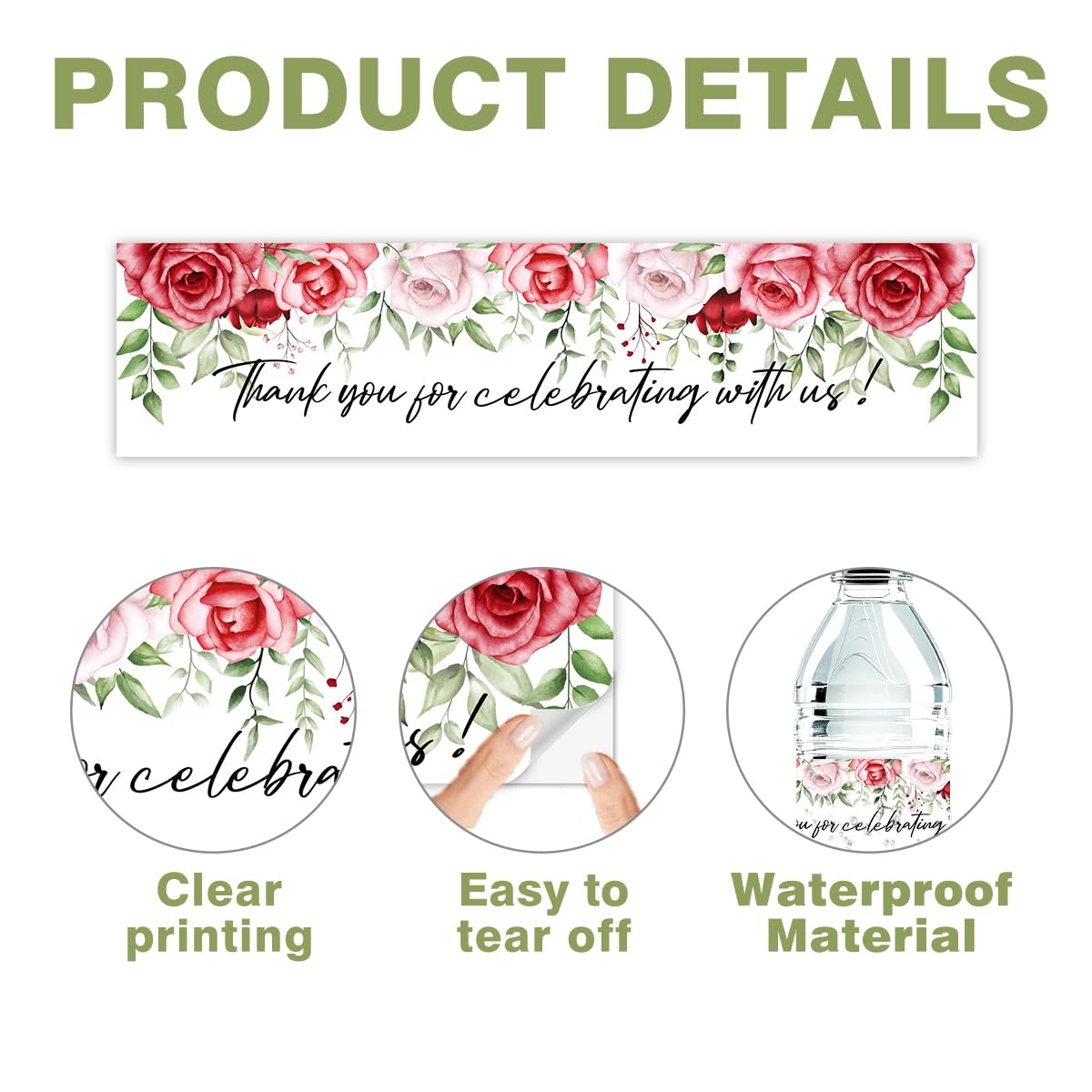 100 Pcs Wedding Water Bottle Labels Floral Wedding Bottle Stickers | Water Bottle Labels Sticker for Wedding Bridal Shower Prom Graduation Party Table Decoration Supplie BST326H