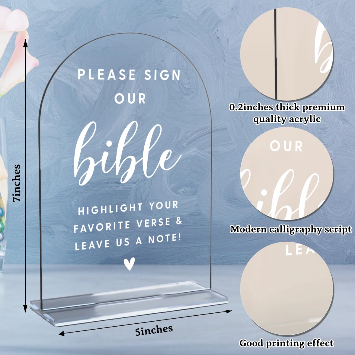 Acrylic Wedding Signs, Bridal Shower Decorations, Modern Arched Round Top Acrylic Table Top Sign with Holder for Wedding Reception Party Dinner - Can't Wait to See What Develops (Clear) BST326L