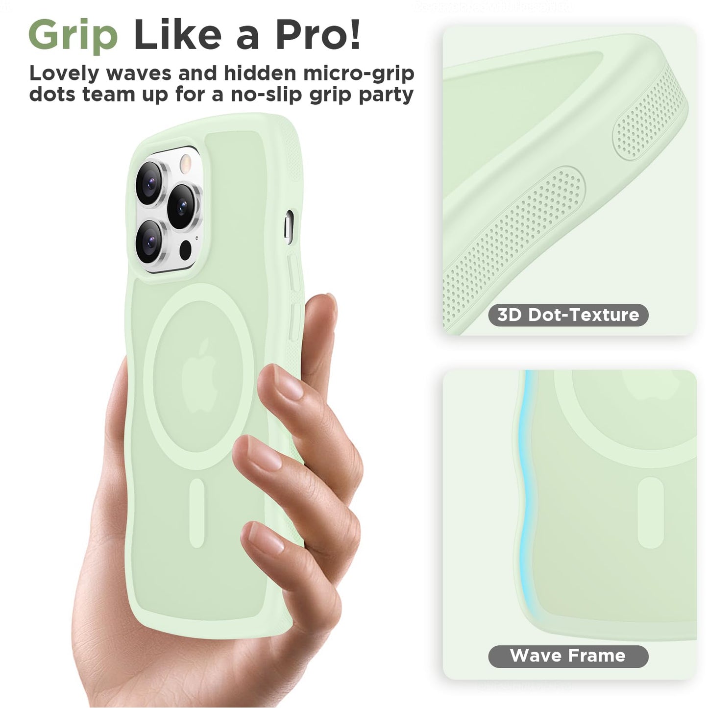 Magnetic for iPhone 13 Pro Case, Compatible with MagSafe Cute Wave Non-Slip Translucent Matte Easier Grip Shockproof Phone Case for iPhone 13 Pro, Black WN420
