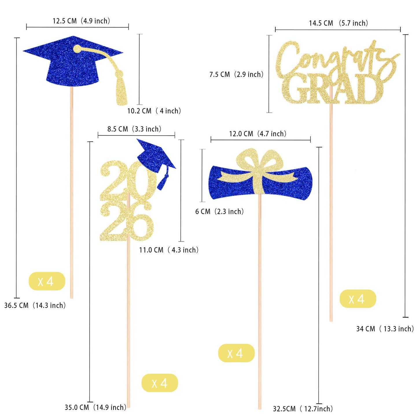 Graduation Centerpieces Class of 2026, 16 PCS Red Blue Double-Sided Table Toppers, Congrats Grad Party Decorations Supplies (Set of 4 Designs) WN420