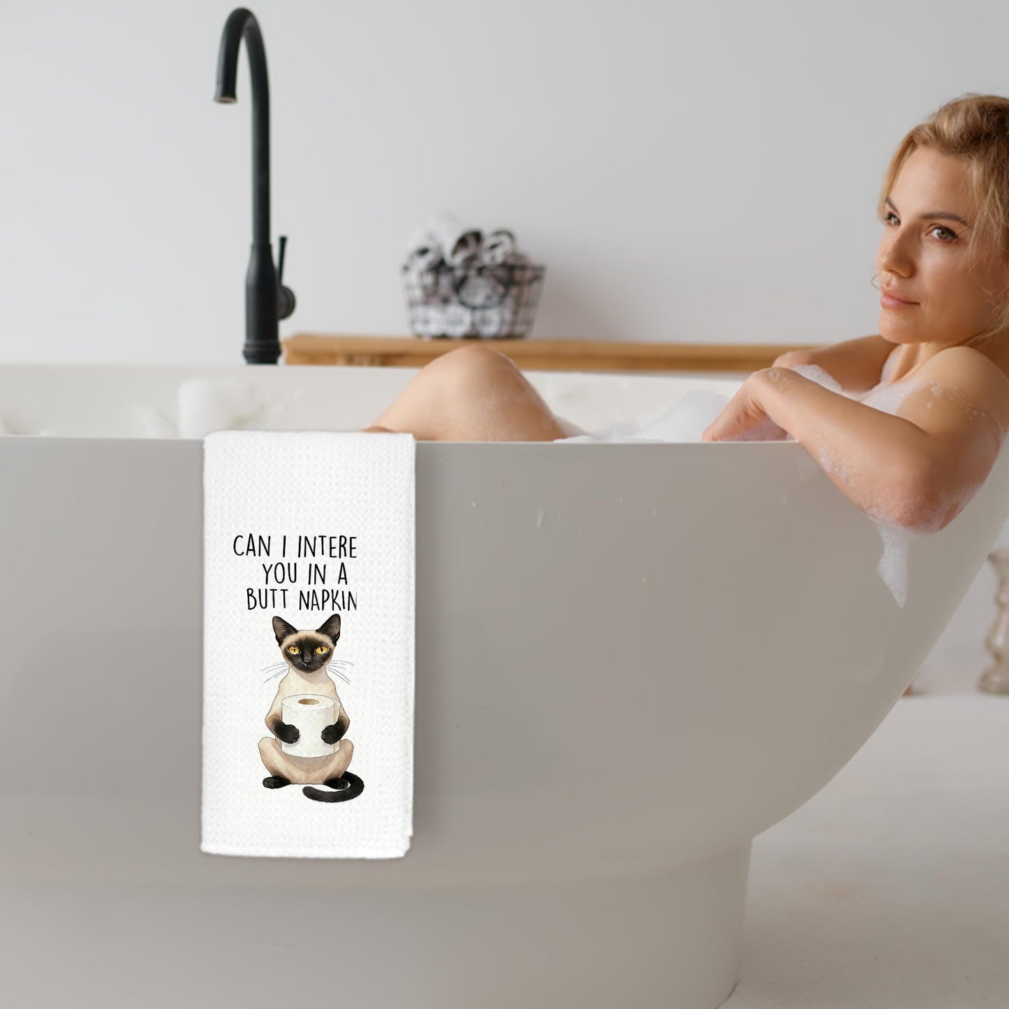 Blue and White Chinoiserie Orange Cat Bathroom Hand Towels, Orange Cat Gifts, Funny Oriental Kitty Decorative Hand Towels Bathroom Restroom Washroom Yoga Spa Zen Decor, 16x24 Inch BST326L