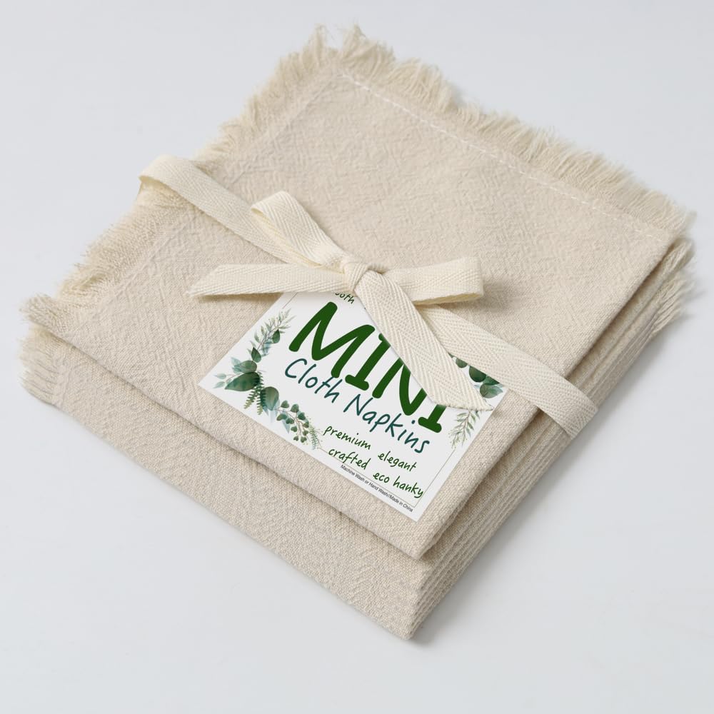 Eco Hanky 10x10in Reusable Small Cotton Napkins (Rustic Fringe), LPK,6pk | Ideal for Kids Napkins for Lunch, Suitable for Dinners, Weddings, Birthday, Cocktail Parties BST220