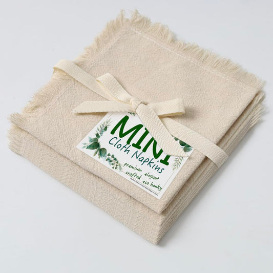 Eco Hanky 10x10in Reusable Small Cotton Napkins (Rustic Fringe), LPK,6pk | Ideal for Kids Napkins for Lunch, Suitable for Dinners, Weddings, Birthday, Cocktail Parties BST220