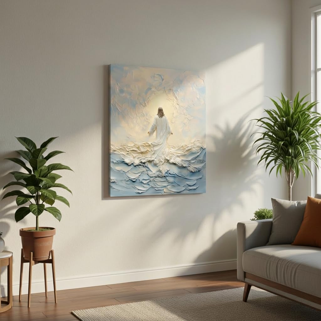 KKJ Jesus Saves The Lamb Canvas Wall Art | Jesus Running Towards Wolf & Lamb Picture, Christian Poster Print Painting, Living Room Bedroom Church Decor, Home Decoration BST326H