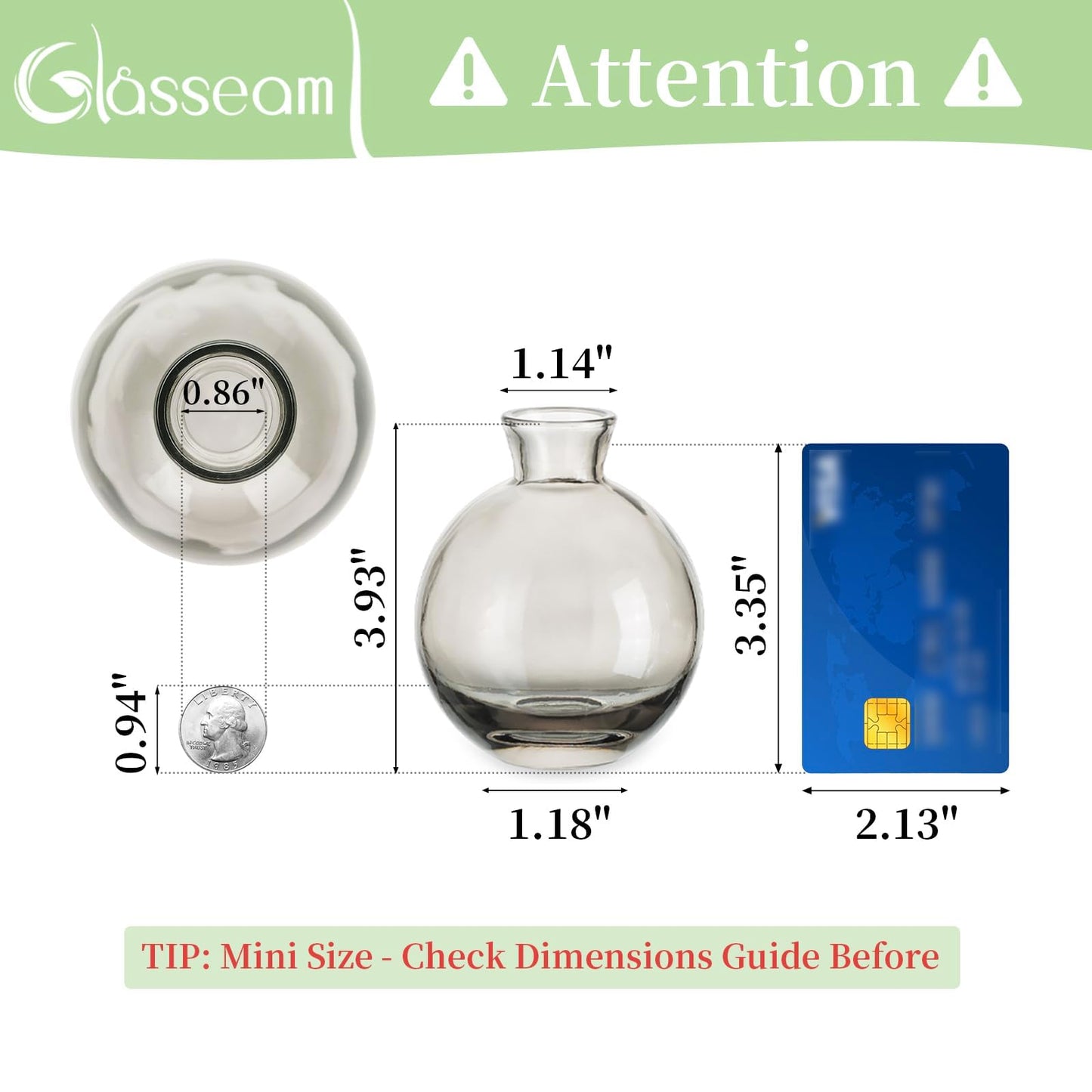Glasseam Clear Glass Bud Vase, 3Pcs/Set Modern Decorative Small Mini Flowers Vases Short Minimalist Aesthetic Home Decor Vintage Cute Handmade Tiny Wedding Table Centerpieces for Single Flower Rose BST326H