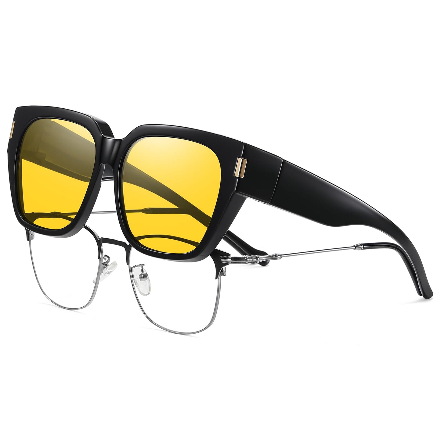 HAOLOTA Night Vision Driving Glasses Fit Over Glasses for Women Men, Anti Glare Polarized Nighttime Yellow Lens WN420