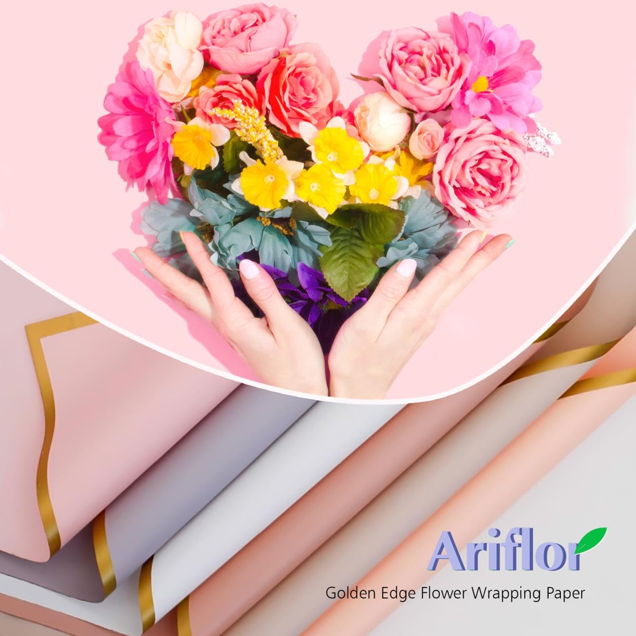 ARIFLOR 20Sheets Golden Edge Waterproof Flower Bouquet Paper - 20408 Plastic Fresh Floral Wrapping Paper, Christmas Gift Packaging, Gift Packaging, DIY Crafts, Florist Bouquet Supplies WN420