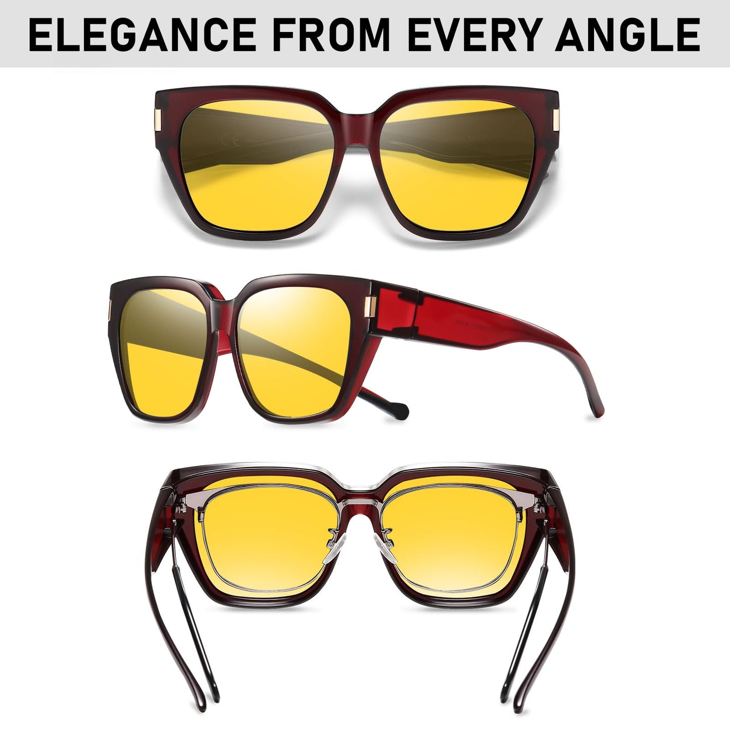 HAOLOTA Night Vision Driving Glasses Fit Over Glasses for Women Men, Anti Glare Polarized Nighttime Yellow Lens WN420