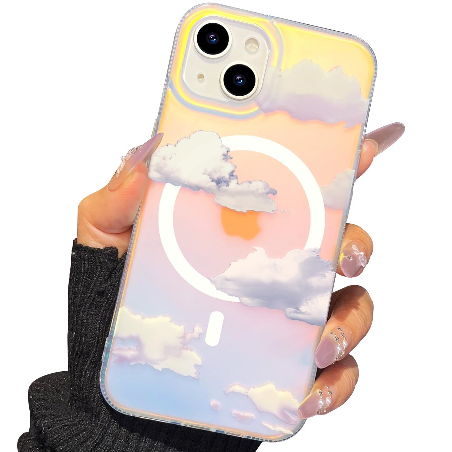 I-MGAE-IN-AR Compact Case for iPhone 16 Holographic Cloud Design,Cute Trendy Soft Slim TPU Shockproof Protective Phone Cases Cover for Women Girls Aesthetic Glitter WN420