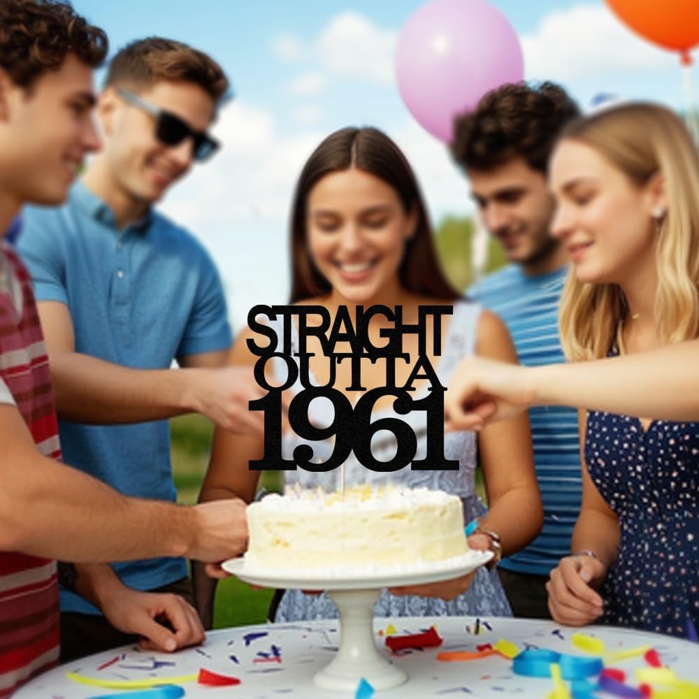 Black Glitter Straight Outta 1961 Cake Topper,Hello 65,Funny 65th | Birthday Cake Topper,65 Fabulous,Cheer to 65 Years,Men and Women 65th Birthday/Wedding/Anniversary Party Decorations BST202