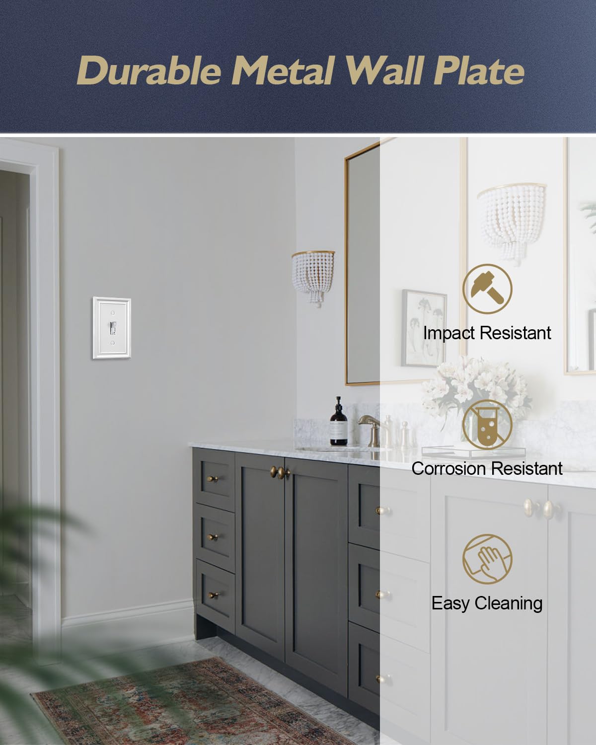 Decorative Metal Wall Plates, Switch Plates Outlet Covers (Off White/1 Decorator 4 Pack) WN420