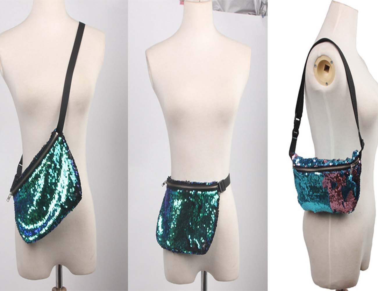 YEKEYI Reversible Mermaid Sparkling Sequins Glitter Belt Waist Bag Handbag Wallet Purse Case Cosmetic Makeup Bag Waist BST220