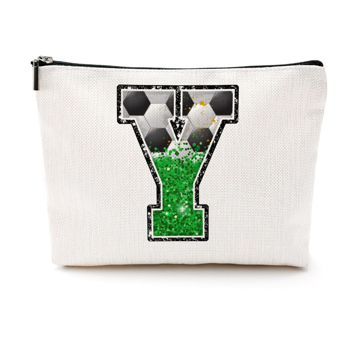 Soccer Gifts Initial Makeup Bag Soccer Girl Gifts Cosmetic Bag Letter D | Monogrammed Zipper Pouch Soccer Accessories for Girls Women Player Coaches Friend Graduation Birthday Gifts BST202