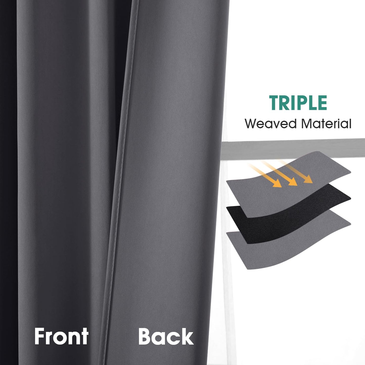 HOMEIDEAS Blackout Curtains, 2 Pages Grey Gray Room Darkening Bedroom Pinch Pleated Curtains Thermal Insulated Back Tab Rod Pocket Drapes for Bedroom, W52 x L63 BST326H