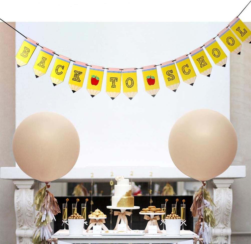 BinaryABC Back to School Banner, First Day of School Sign, 15 Piece Set, Yellow, Letter Print BST326L