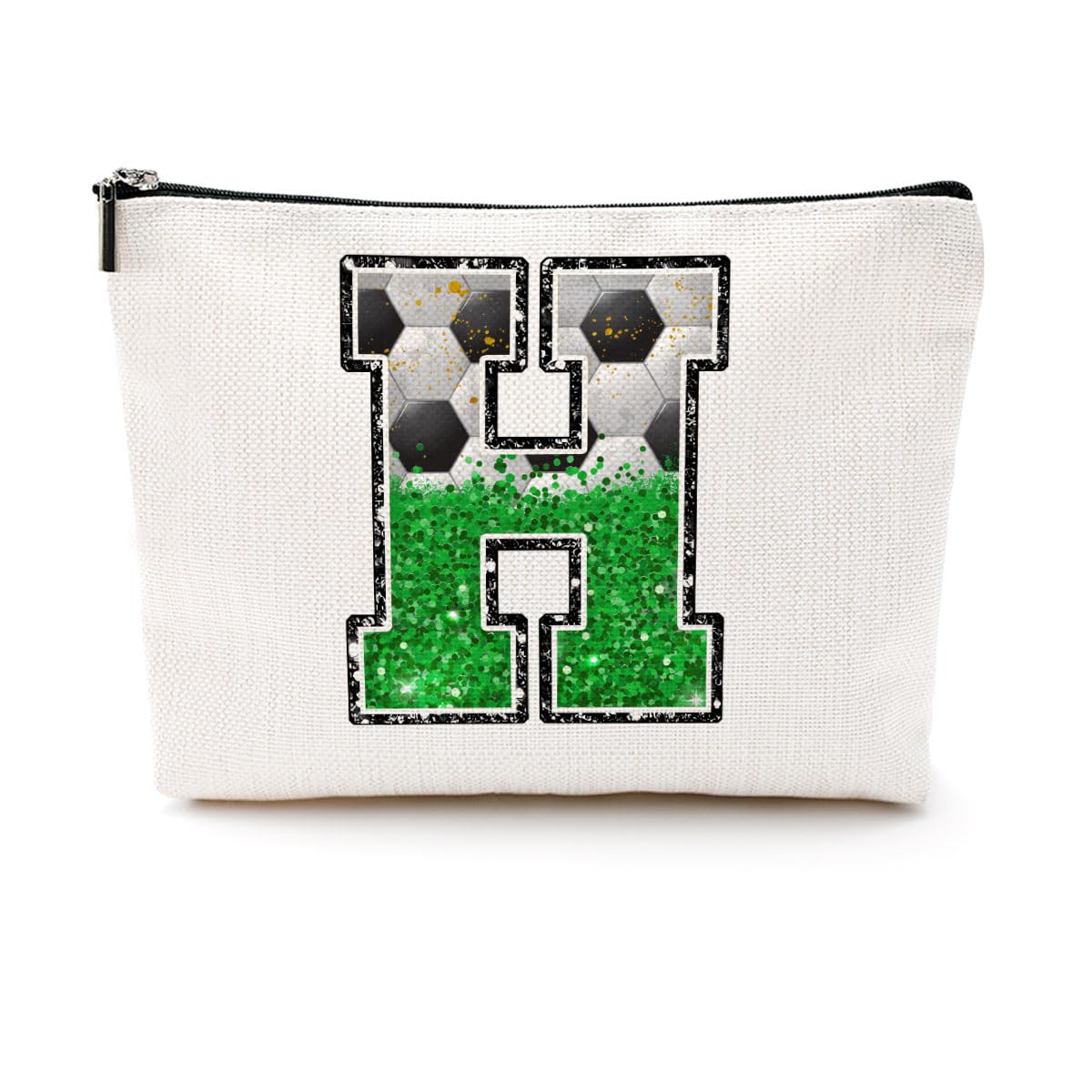 Soccer Gifts Initial Makeup Bag Soccer Girl Gifts Cosmetic Bag Letter D | Monogrammed Zipper Pouch Soccer Accessories for Girls Women Player Coaches Friend Graduation Birthday Gifts BST202