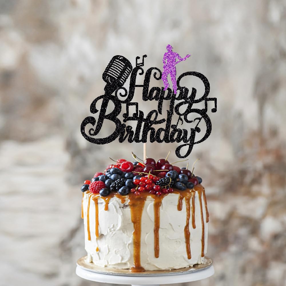 Music Happy Birthday Cake Topper，Roll Music Cake Decor Hip Hop Dancing Ball Cake Decorations，Guitar Note Birthday Party Supplies BST220