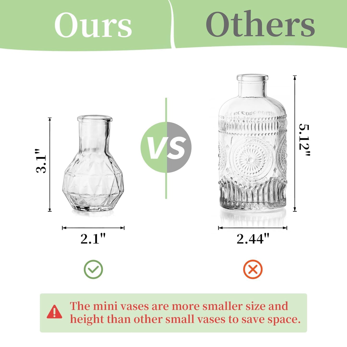 Glasseam Mini Bud Vases for Centerpieces: 20Pcs Clear Glass Vases in Bulk | For Single Flowers, Small Stems, Tiny 2.7", Embossed Thick Glass, Wedding, Party, Baby Shower, Dining Room Table Decoration BST326H