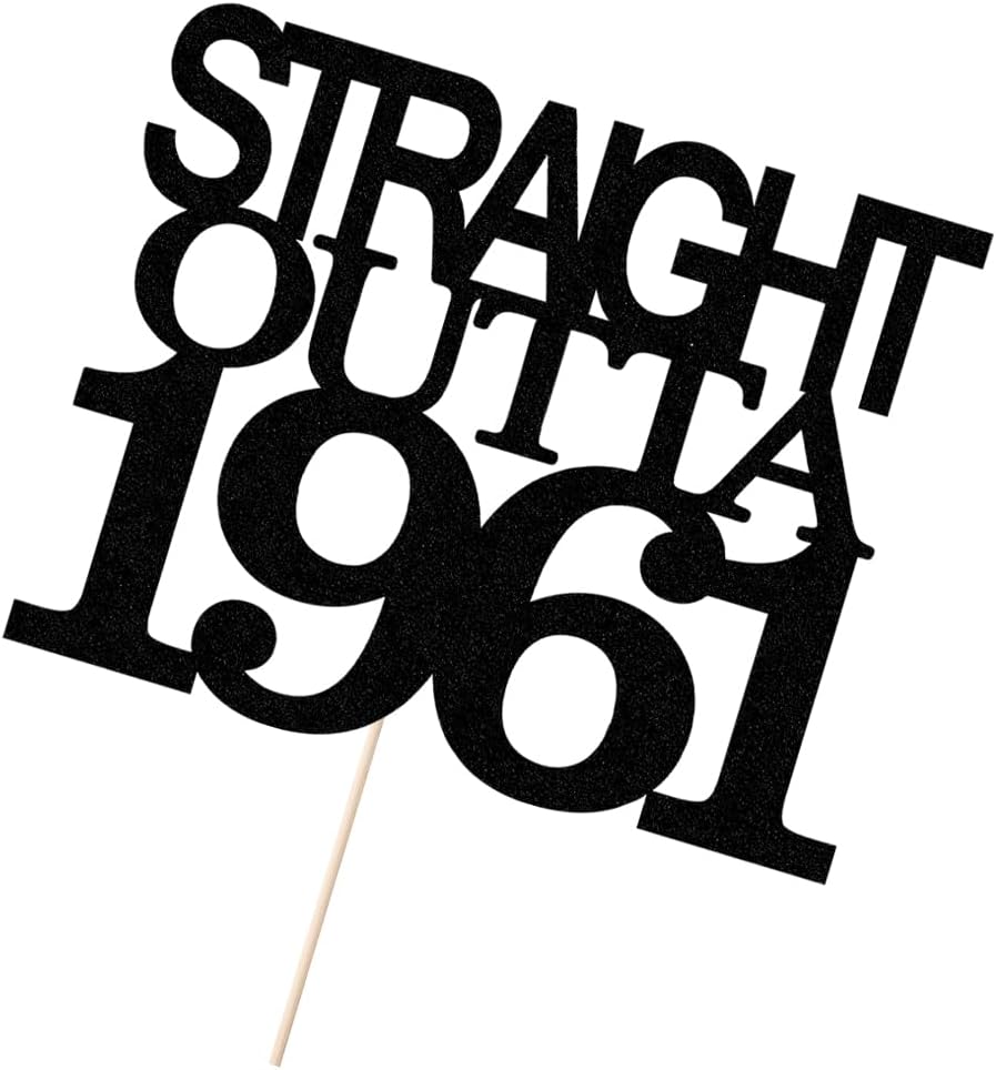 Black Glitter Straight Outta 1961 Cake Topper,Hello 65,Funny 65th | Birthday Cake Topper,65 Fabulous,Cheer to 65 Years,Men and Women 65th Birthday/Wedding/Anniversary Party Decorations BST202