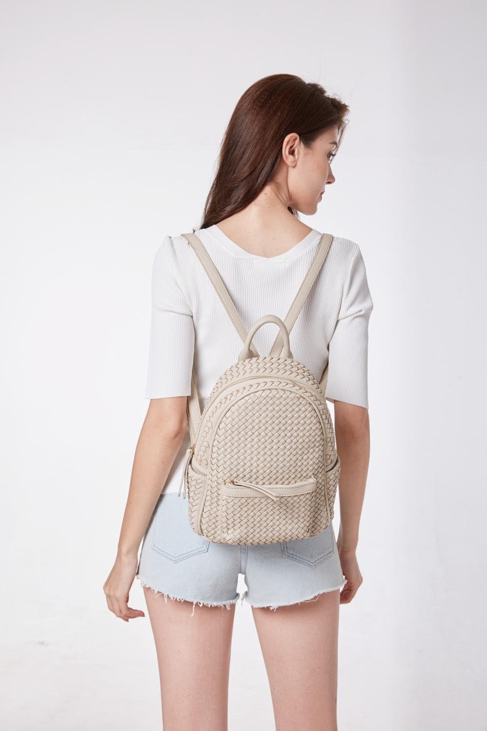 Mini Woven Backpack Purse for Women, Trendy Versatile Daypack, All-Match Fashion Bag,Spring Travel(Small Beige Woven) BST220