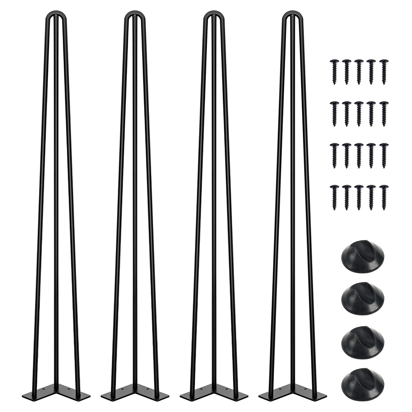 SMARTSTANDARD 16 Inch Hairpin Table Legs, 3 Steel Rods 1/2 Inch Pipe Diameter, 800lbs Load Capacity, Mid-Century Style for Coffee Table, Side Table, Night Stand (Black, 4PCS) BST220