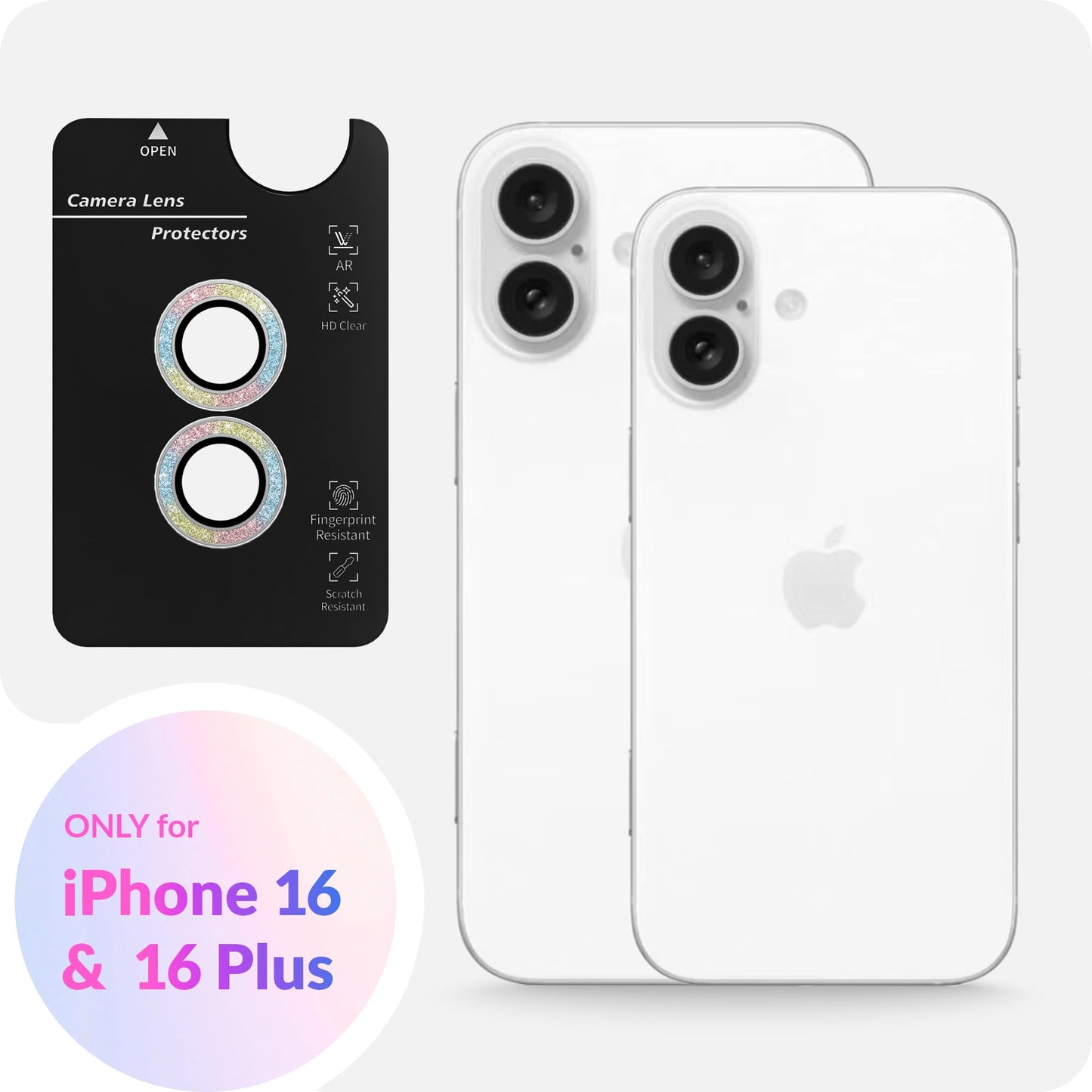 LONLI - for iPhone 16 Pro | 16 Pro Max - Triple Individual Camera Lens Protector - Rainbow Holographic Glitter WN420