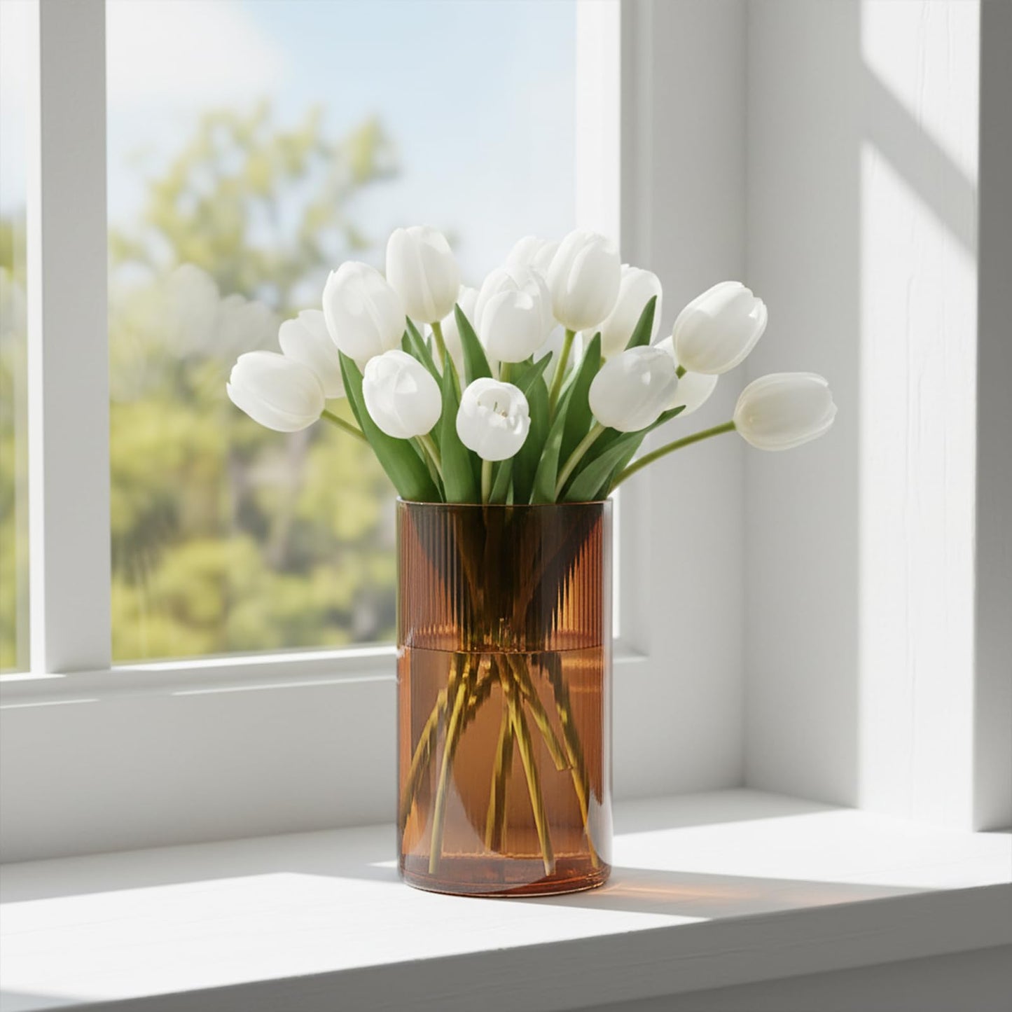 Glass Ribbed Cylinder Vases, 8 Inch Tall, Clear, Pack of 3 | Flower Vases in Bulk, Hurricane Floating Candle Vases, For Party Home Decor BST326H