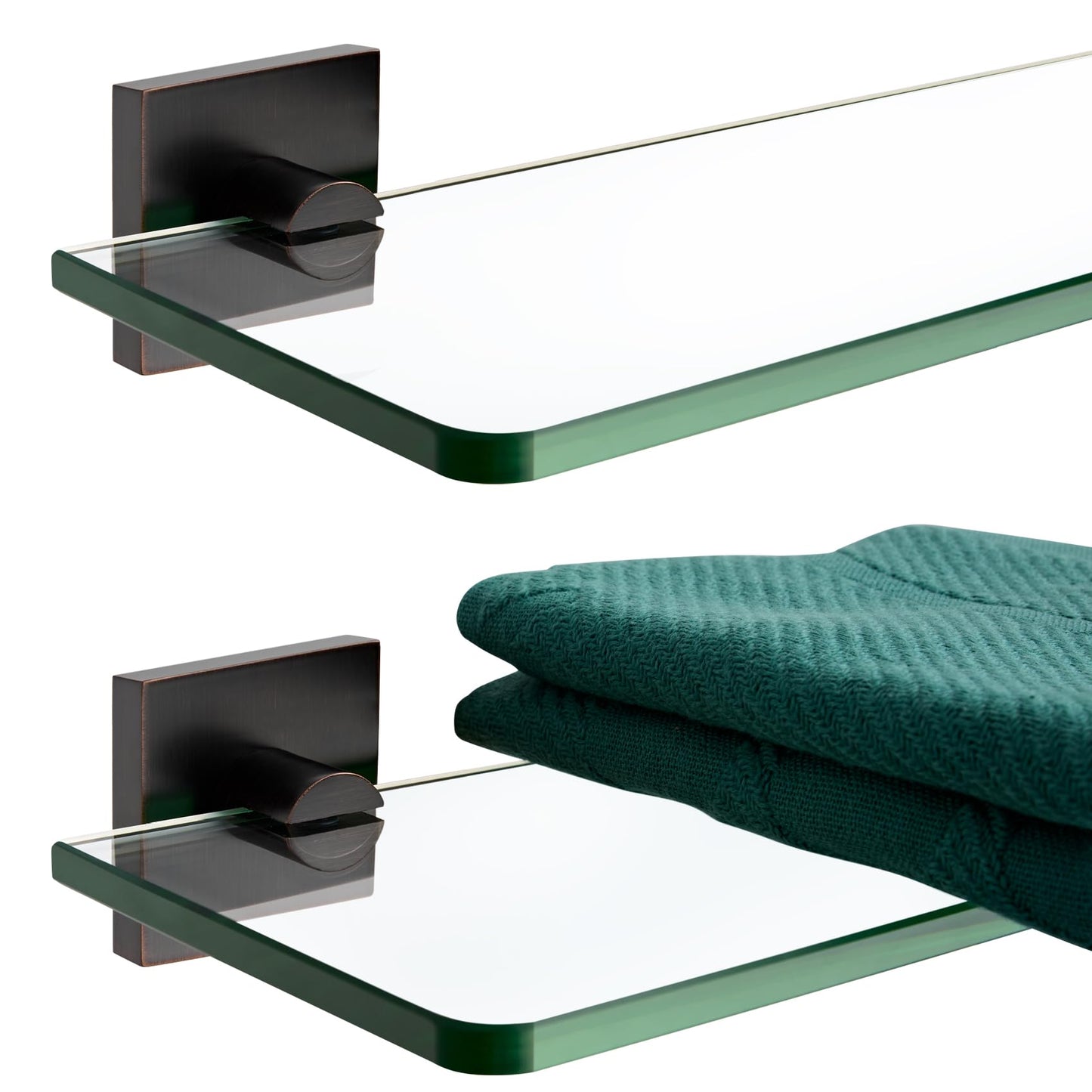 KOKOSIRI Glass Shelf for Bathrooms Floating Shelves Wall Mount 16-Inch for Shower Storage Kitchen Rack, 2 Pack Brushed Stainless Steel B1107BR-L16-P2 BST202