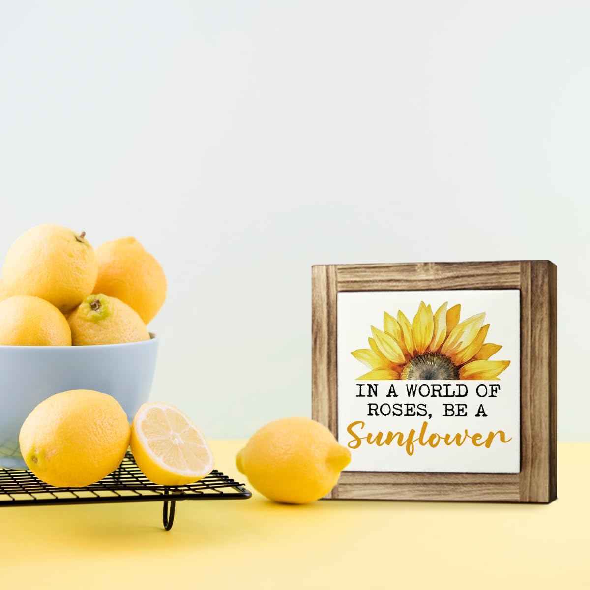 Inspirational Decor Signs, Lemon Summer Decoration, Positive Home Bar Decors, Rustic Kitchen Decors for Shelf, Wood Box Sign Desk Decor, When Life Gives You Lemons Make Lemonade Sign 5.9×5.9inches BST220